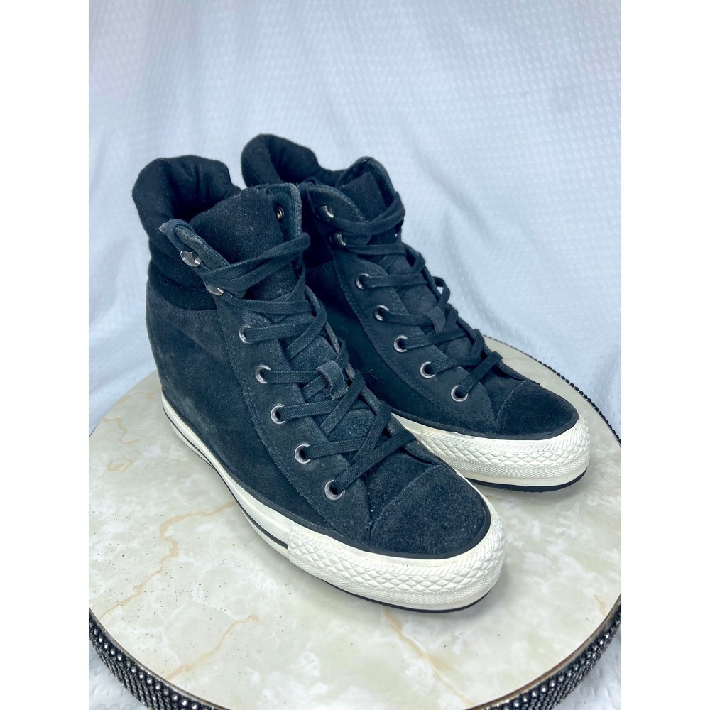 Converse All Star Lux Hidden Wedge Boots Sneakers Womens 9 Black Suede Grunge